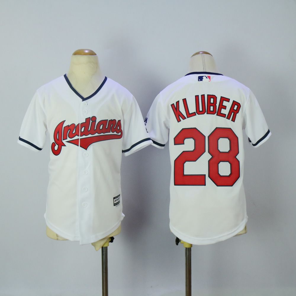 Youth Cleveland Indians #28 Kluber White MLB Jerseys